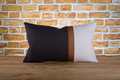 Faux Leather Color Block Pillow Cover | Available in Any Size