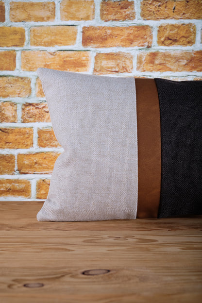 Faux Leather Color Block Pillow Cover | Available in Any Size