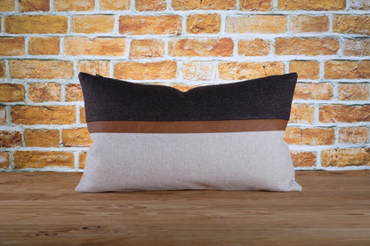 Faux Leather Color Block Lumbar Pillow Cover | Available in Any Size