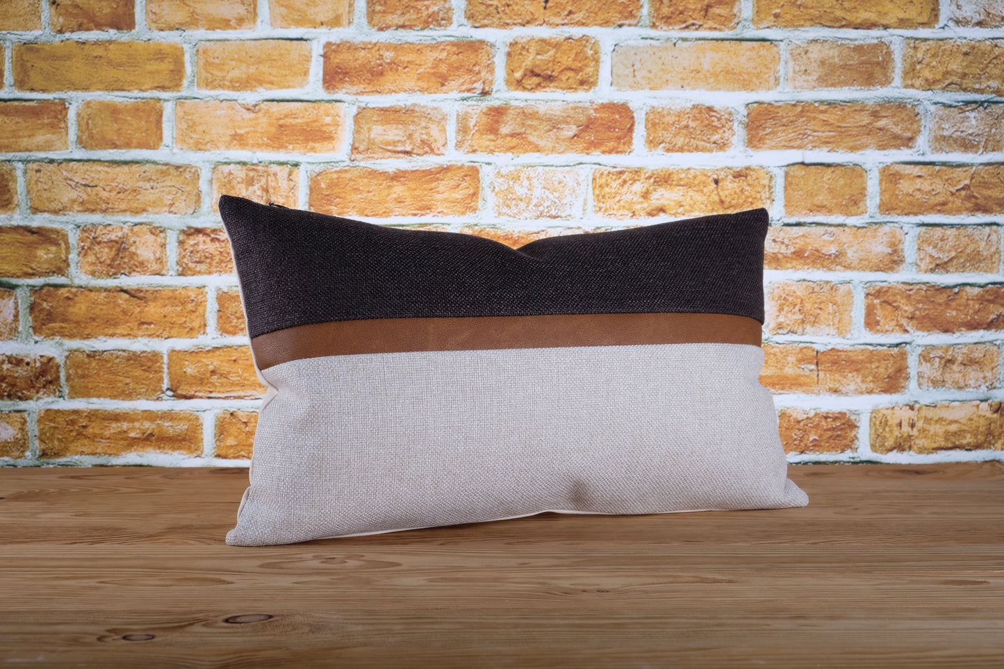 Faux Leather Color Block Lumbar Pillow Cover | Available in Any Size